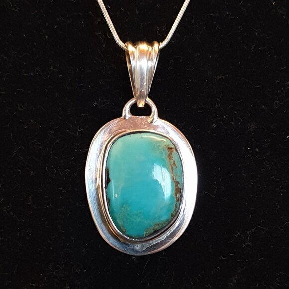 Bold Vintage Southwestern 925 Silver Natural Turquoise Statement Pendant - Picture 10 of 12